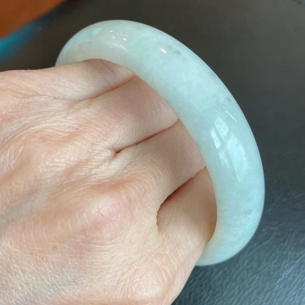 White Jade Bangle Bracelet 59mm Width 15mm - Picture 4 of 13